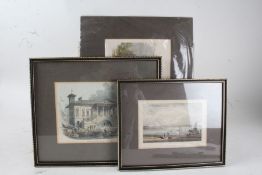 Three coloured engravings, "Ipswich from the Ostrich", housed in an ebonised glazed frame, the