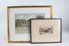 English School, study of a country house, unsigned watercolour, housed in a gilt and glazed frame,