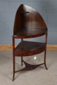 George III mahogany corner washstand, with tapering upstand, the central section with drawer and two