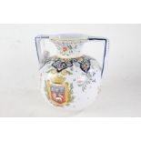 Rouen porcelain vase, the neck with twin angular handles, the bulbous body decorated with the