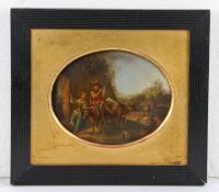 Dutch school, 19th Century, Drovers with cattle and a dog oil on copper, oval 20 x 15cm