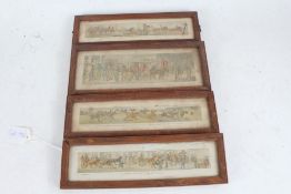 After Henry Alken, set of four coloured coaching prints, each of oblong form and housed in an oak