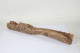 18th Century Continental tiller, the carved tiller with scroll end and line decoration, 79cm long