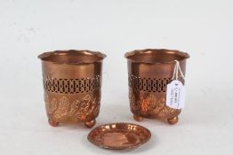 Pair of Joseph Sankey & Sons copper planters, with wavy rims above pierced, central bands and