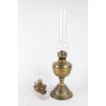 Victorian brass oil lamp, together with a kerosene lamp and a glass inkwell (3)