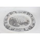 Victorian Staffordshire pottery meat serving dish, with a black transfer decorated Windsor castle