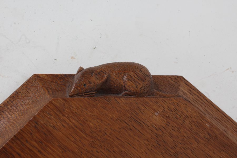 Robert "Mouseman" Thompson bread board, with carved mouse to the border, 30.5cm wide, 25cm deep - Image 2 of 2