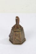 Brass "Waterloo Souvenir" bell, the hexagonal tapering bell with depiction of Napoleon and a rampant