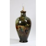 Early 20th Century Gouda pottery vase, now converted to a lamp, hand decorated by N. Maris, the