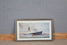 After S. W. Fisher, The QE2 departing Southampton, signed to the mount,  limited edition print, 40/