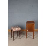 Edwardian mahogany, satinwood and boxwood strung pot cupboard, the shaped upstand above a single