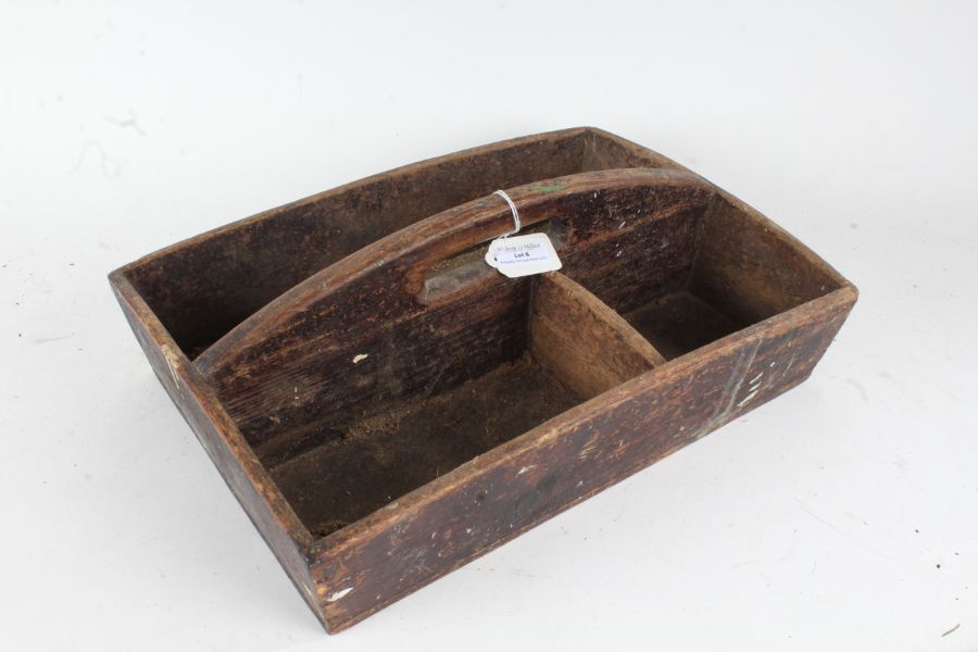 Victorian stained pine cutlery tray, with three divisions, 40cm wide