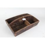 Victorian stained pine cutlery tray, with three divisions, 40cm wide