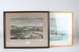 19th Century coloured engraving "View of London from Greenwich Park", housed in an ebonised and gilt