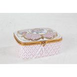 Limoges porcelain casket, the hinged lid with foliate central roundel surrounded by puce scale,