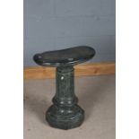 Grey marble pedestal, the kidney form top on a tapering waisted column and octagonal base, 54cm
