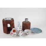 Chinese and Japanese works of art, to include octagonal turret form brush pot, tea caddy, tea
