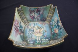 Carltons Fantasia Ware bowl, the body with panels depicting fairies amongst foliage, 23cm wide