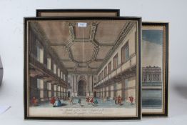 Three 19th century coloured engravings, "A perspective view of the Royal Hospital at Greenwich", "