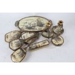 Chinoiserie dressing table set, decorated with figures in a landscape, consisting of oval and