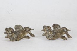 Pair of Chinese brass dragon mounts, 8cm wide