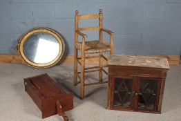 Pine two door glazed hanging cupboard, mahogany hanging cupboard with single door, child's highchair