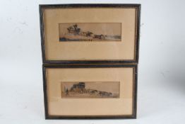 Pair of 19th century coloured coaching prints, each housed within ebonised and glazed frames, 21.5cm