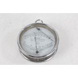 Edney Thermo Hygrometer, No. 9448, in chrome case, 14.5cm diameter