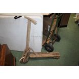 Folk art style homemade wooden scooter, Mid 20th century, 77cm long including wheel