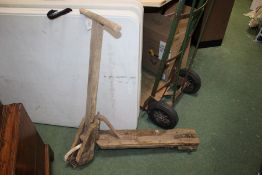 Folk art style homemade wooden scooter, Mid 20th century, 77cm long including wheel