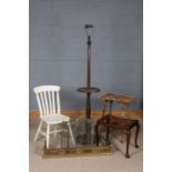 Victorian bamboo two tier side table, together with a standard lamp, white painted kitchen chair,