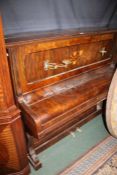 Upright rosewood framed piano, with marquetry inlay, Mann Bros of Colchester