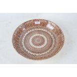19th century brown and white transfer printed bowl, stamped Alpine to base, 30.5cm diameter
