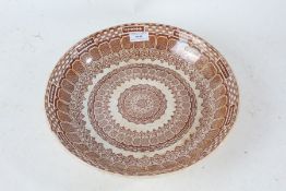 19th century brown and white transfer printed bowl, stamped Alpine to base, 30.5cm diameter