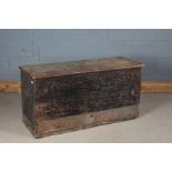 Victorian pine blanket box, the hinged lid opening to reveal an interior candle box, with frieze