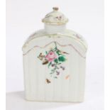 19th Century Chinese tea caddy, the lift up lid and body with polychrome floral sprays, 14cm high