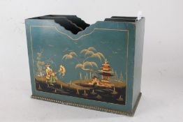 Chinoiserie canterbury, the blue ground with landscape and figural decoration, 30.5cm wide, 23cm