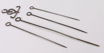 19th Century steel skewers and skewer hanger