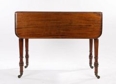 Victorian mahogany Pembroke table, the D shaped drop leaves above a frieze drawer, raised on