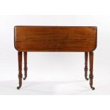 Victorian mahogany Pembroke table, the D shaped drop leaves above a frieze drawer, raised on