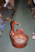 Chinese lightwood water bucket, stylised as a swan