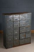 Set of engineers metal drawers, fitted with twenty drawers, 89.5cm wide x 106cm high