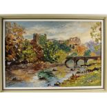 Gerald Hodgson (20th Century) view of a castle besides a river, signed to the bottom left corner,
