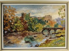 Gerald Hodgson (20th Century) view of a castle besides a river, signed to the bottom left corner,