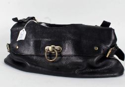 Burberry black leather handbag, with gilt mounts and checkered lining