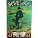 Reproduction Howe Bicycles Tricycles advertising print on board, unframed 51cm wide x 74.5cm