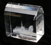 Clear glass paperweight, the interior depicting Notre Dame Cathedral, 8.5cm wide