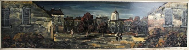 Edward Elliott, 20th century British School, study of a street scene with figures, signed oil on