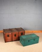 Smith's Trunk Stores travelling trunk, 91cm wide, and a painted tin trunk, 72cm wide (2)