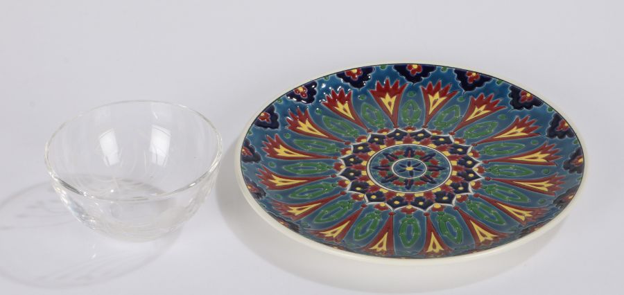 Greek Nassos plate, with a brightly coloured Art Nouveau design, 24cm diameter, together with a